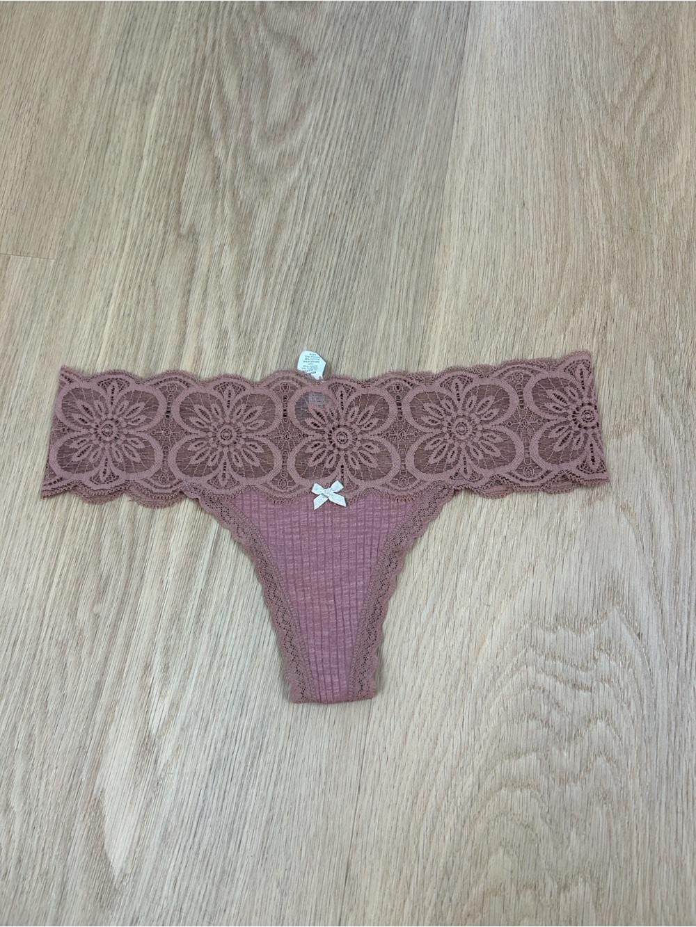 Aerie Lace-Trim Ribbed Thong Panty XS